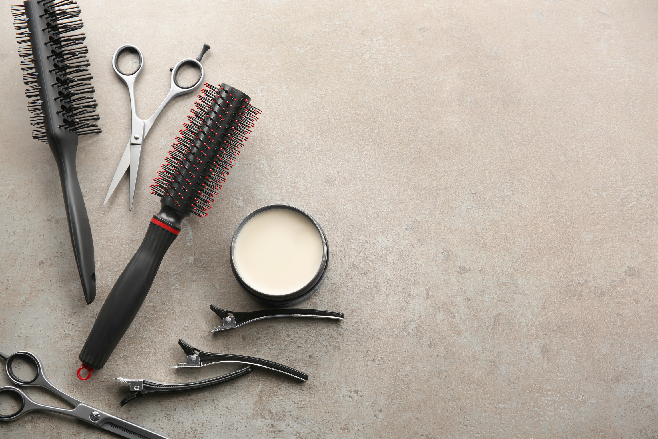 Professional Hairdresser's Tools and Clay for Hair